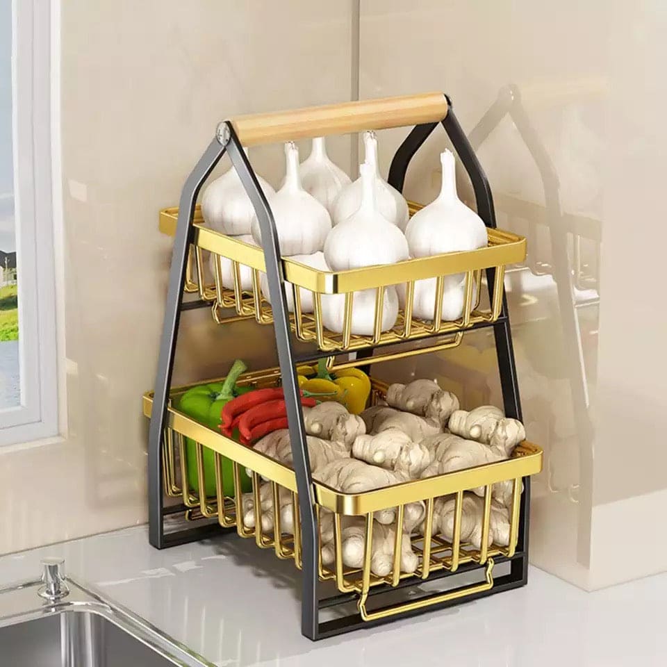 2 Tier Metal Fruit Basket, Portable Kitchen Storage Countertops Shelf Rack, Fruit Vegetable Household Toiletries 2 Tier Metal Fruit Basket, Portable Kitchen Storage Countertops Shelf Rack, Fruit Vegetable Household Toiletries